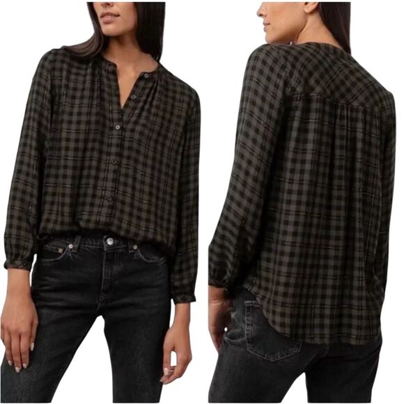 RAILS Eloise Top Size Small Onyx Lurex Plaid Check Blouse Shirt Black Green EUC - Picture 1 of 16